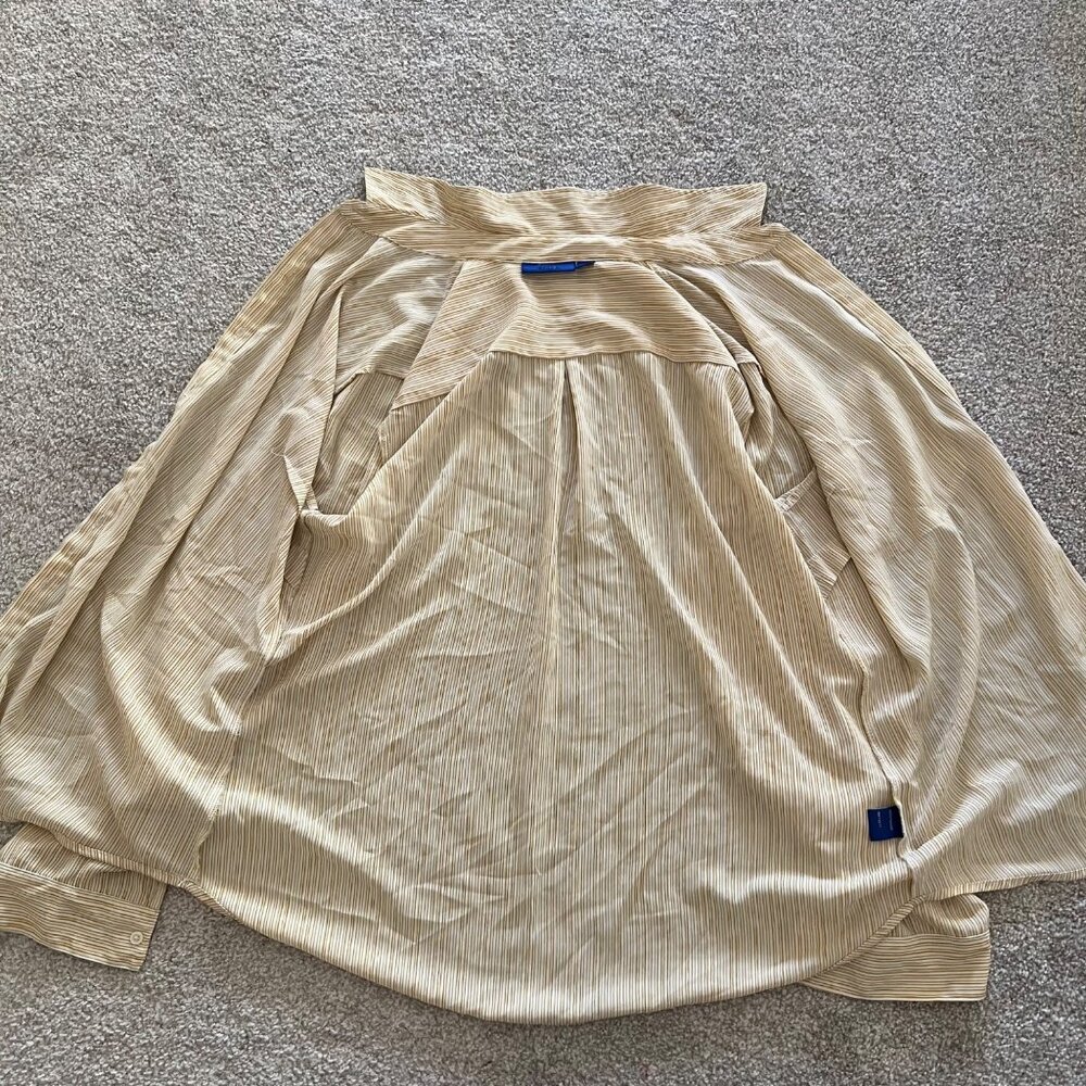 Yellow & White Striped Hidden Button Semi-Sheer Long Sleeve Career Blouse L - Picture 7 of 12